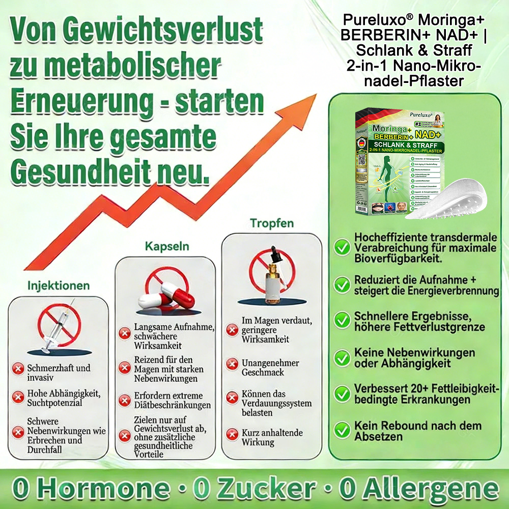 【🇩🇪Letzter Aktionstag – 70 % Rabatt】𝙋𝙪𝙧𝙚𝙡𝙪𝙭𝙤® 𝑴𝒐𝒓𝒊𝒏𝒈𝒂 & 𝑩𝒆𝒓𝒃𝒆𝒓𝒊𝒏 *NAD+ Schlank & Straff 2-in-1 Nano Mikronadel-Pflaster|Wissenschaftlich unterstützt | 10-in-1-Formel | Ergebnisse in 7 Tagen ⏳