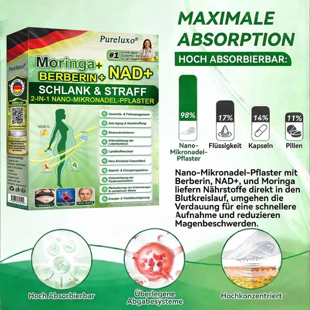 【🇩🇪Letzter Aktionstag – 70 % Rabatt】𝙋𝙪𝙧𝙚𝙡𝙪𝙭𝙤® 𝑴𝒐𝒓𝒊𝒏𝒈𝒂 & 𝑩𝒆𝒓𝒃𝒆𝒓𝒊𝒏 *NAD+ Schlank & Straff 2-in-1 Nano Mikronadel-Pflaster|Wissenschaftlich unterstützt | 10-in-1-Formel | Ergebnisse in 7 Tagen ⏳