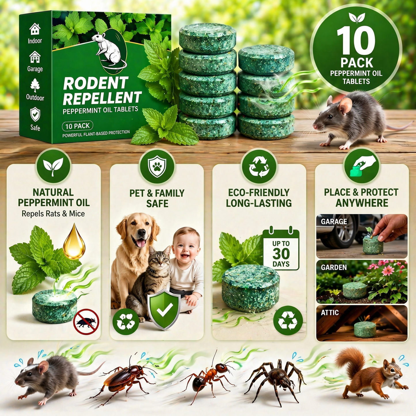 LAST DAY SALE 50%OFF💥🟢Healrize®Natural Peppermint Rodent Repellent Tablets – 10 Pack